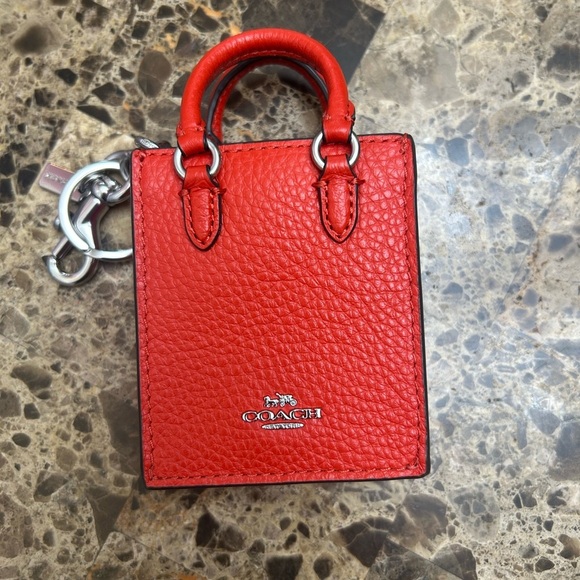 Coach Cherry Red Pebbled Leather Keychain Bag - Picture 1 of 7